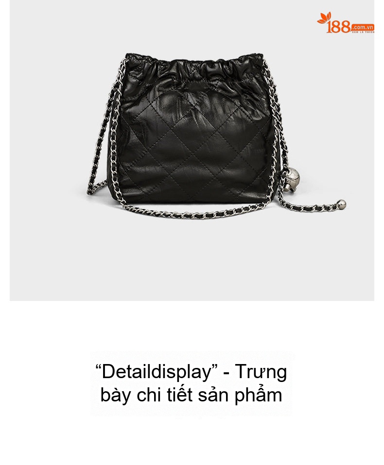 Túi Đeo Chéo Nữ Da Thật Dáng Bucket, Trám, Quai Xích Màu Đen chi tiết 15