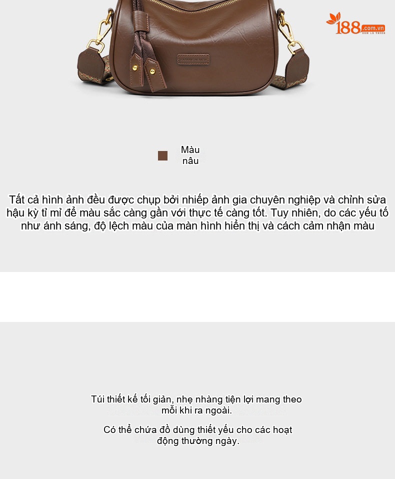Túi Đeo Chéo Nữ Da Thật Dáng Gối Cao Cấp Túi Đeo Vai Công Sở Màu Nâu chi tiết 9