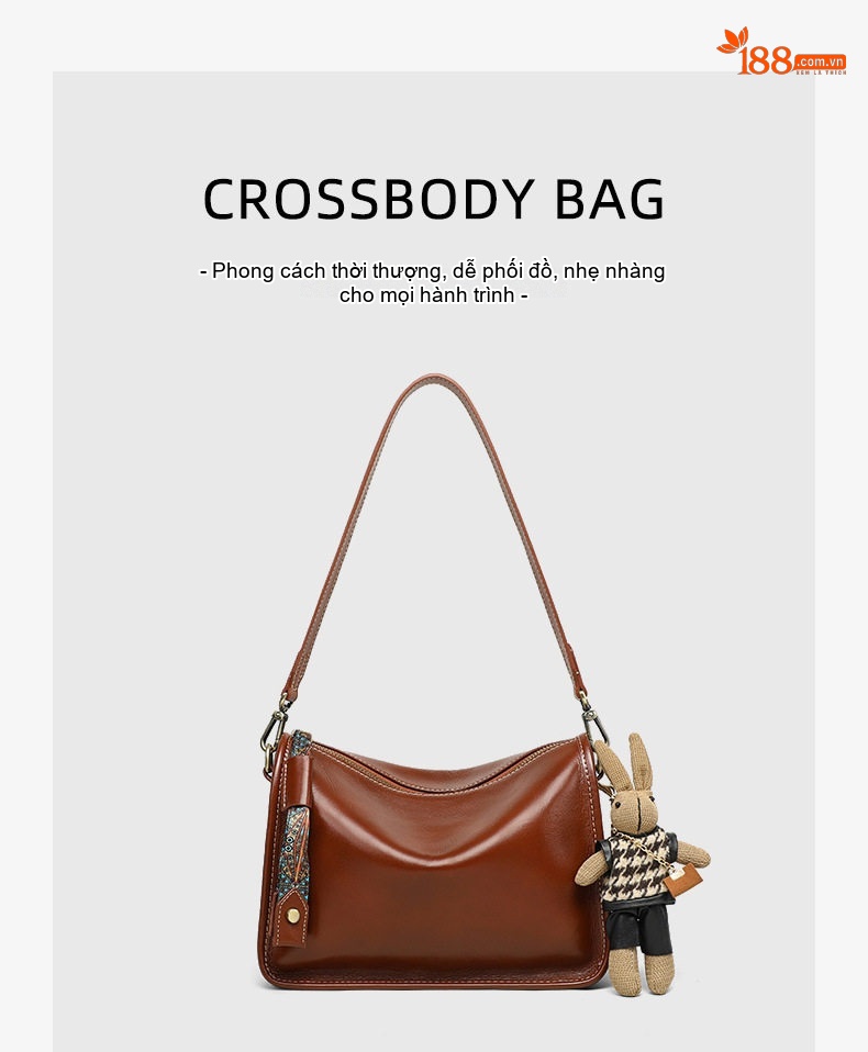 Túi Đeo Chéo Nữ Da Thật Dáng Gối Ôm Dung Tích Lớn Phong Cách Hè Màu Nâu chi tiết 3