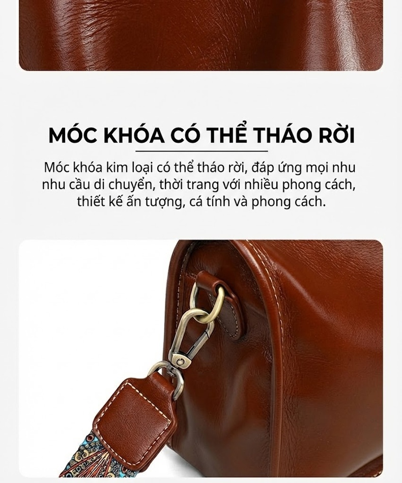 Túi Đeo Chéo Nữ Da Thật Dáng Gối Ôm Dung Tích Lớn Phong Cách Hè Màu Nâu chi tiết 8