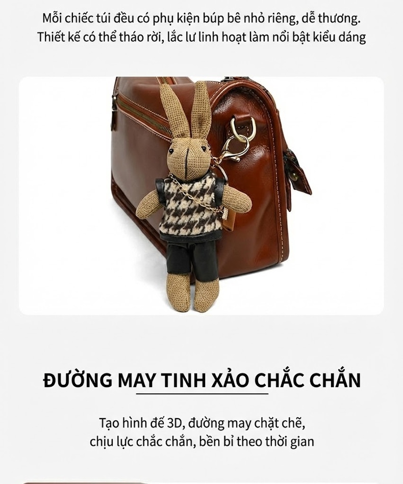 Túi Đeo Chéo Nữ Da Thật Dáng Gối Ôm Dung Tích Lớn Phong Cách Hè Màu Nâu chi tiết 10