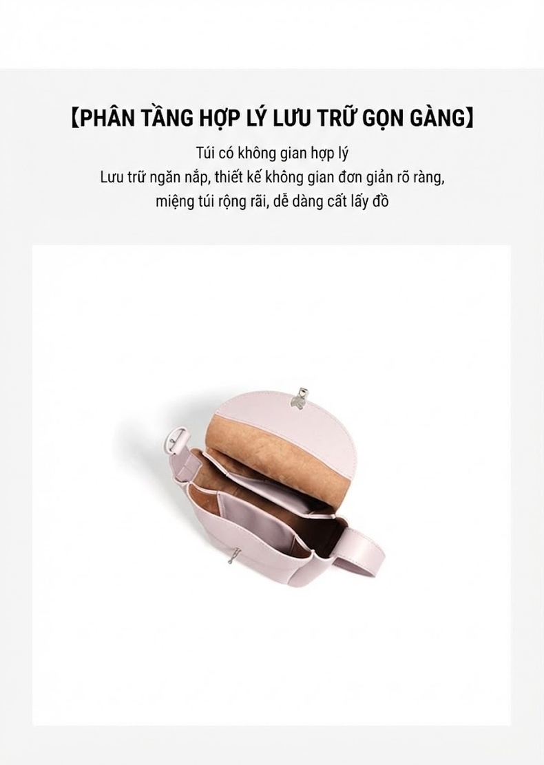 Túi Đeo Chéo Nữ Da Thật Dáng Gối Ôm Phong Cách Macaron Màu Đen, Tím, Kem, Hồng chi tiết 8