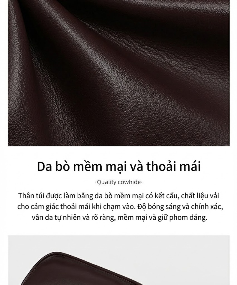 Túi Đeo Chéo Nữ Da Thật Dáng Gối Phong Cách Cao Cấp Màu Nâu chi tiết 11