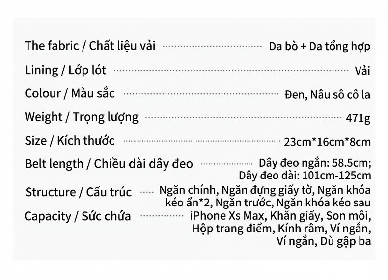 Túi Đeo Chéo Nữ Da Thật Dáng Gối, Túi Đeo Vai Nữ Công Sở, Dung Tích Lớn Màu Nâu chi tiết 11