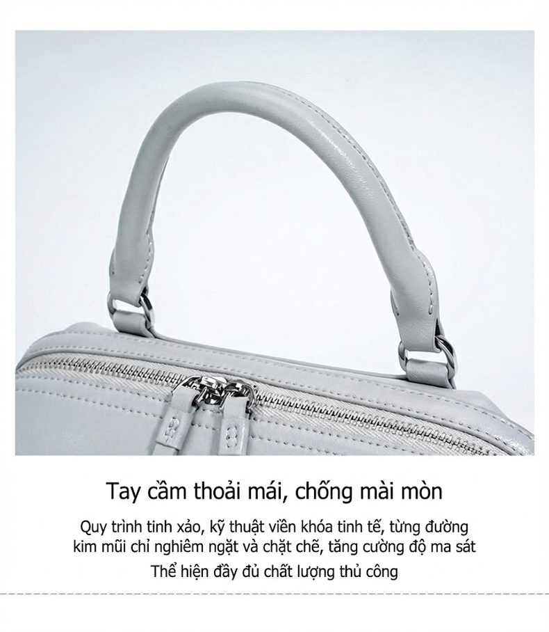 Túi Đeo Chéo Nữ Da Thật Dáng Gối Túi Xách Tay Công Sở Màu Be, Xám chi tiết 18