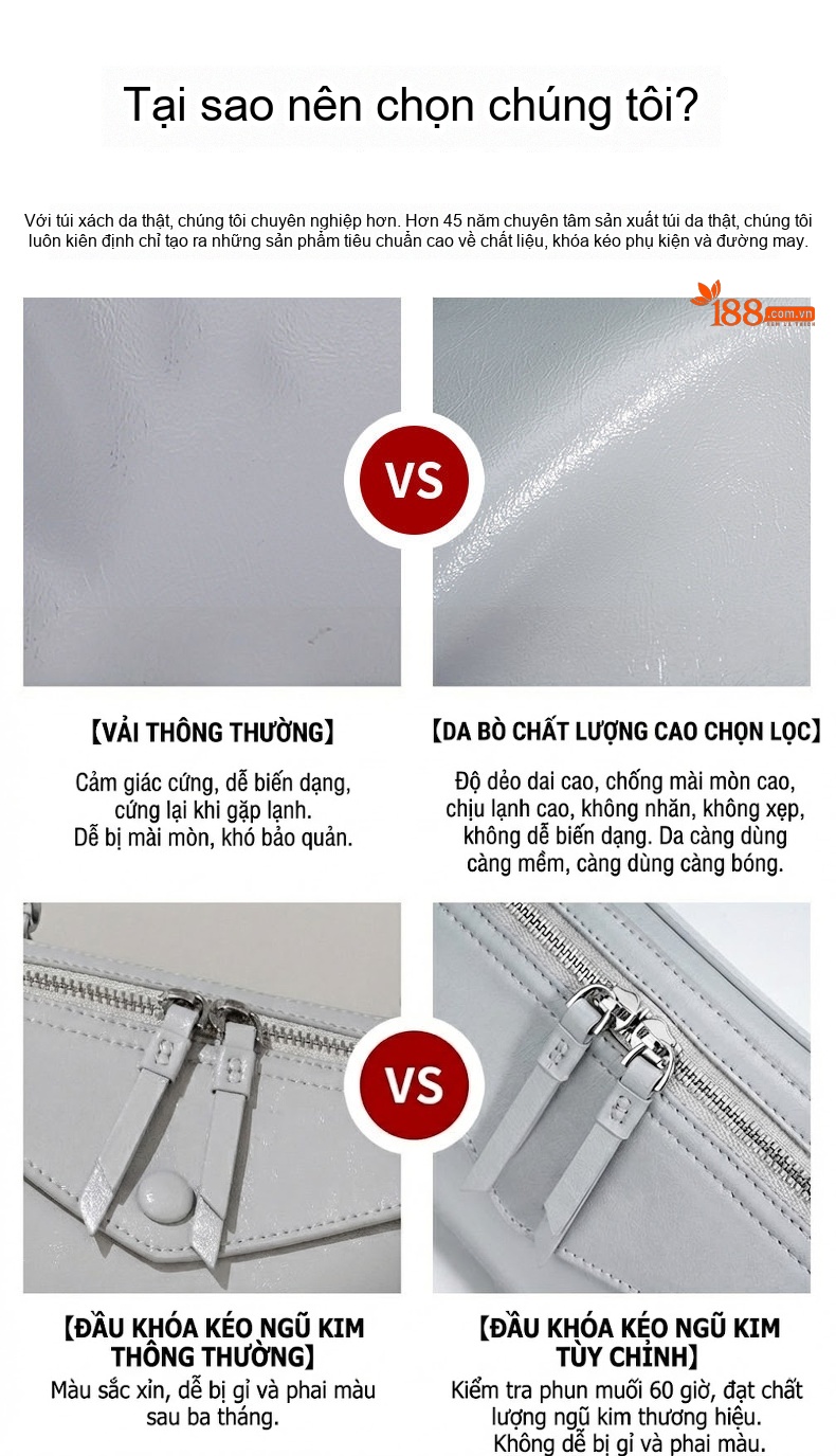 Túi Đeo Chéo Nữ Da Thật Dáng Gối Túi Xách Tay Công Sở Màu Be, Xám chi tiết 3