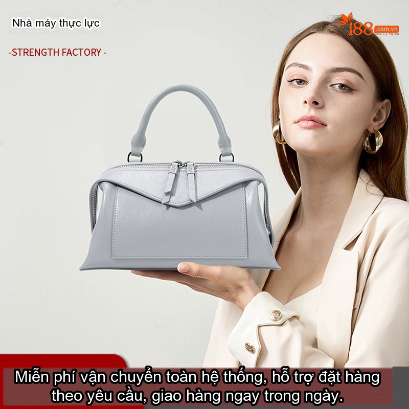Túi Đeo Chéo Nữ Da Thật Dáng Gối Túi Xách Tay Công Sở Màu Be, Xám