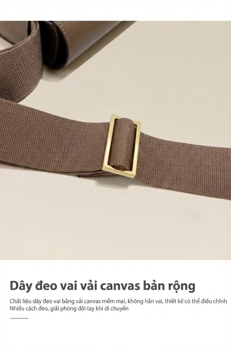 Túi Đeo Chéo Nữ Da Thật Dáng Hộp Chữ Nhật Quai Rộng Phong Cách Âu Mỹ Màu Nâu, Đen chi tiết 7