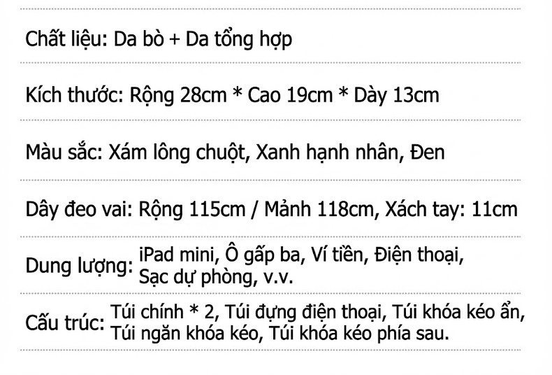 Túi Đeo Chéo Nữ Da Thật Dáng Hộp Lớn Có Tay Xách Màu Xám chi tiết 1
