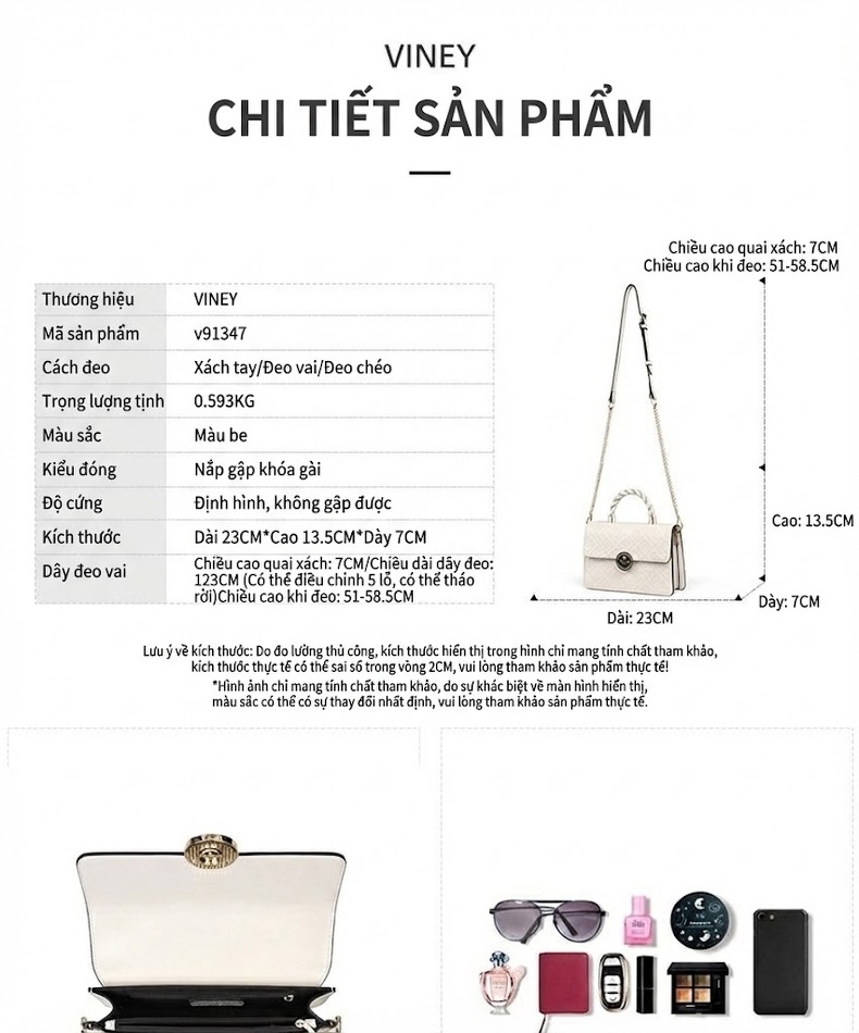 Túi Đeo Chéo Nữ Da Thật Dáng Hộp Nhỏ Quai Xách Tay Màu Trắng chi tiết 1