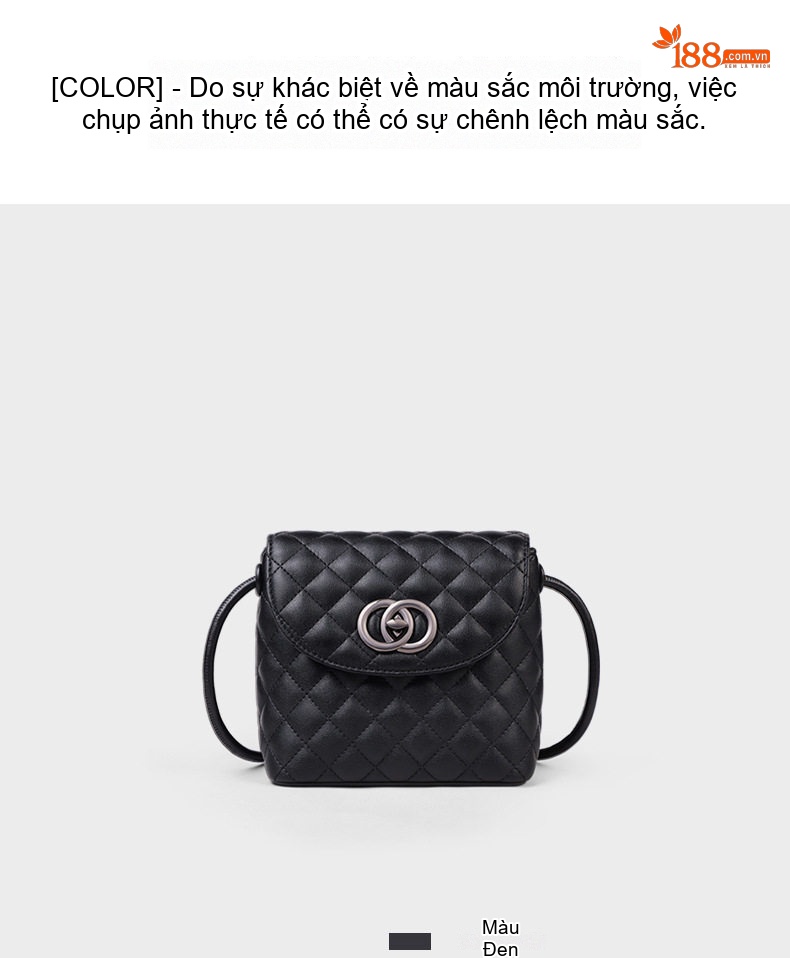 Túi Đeo Chéo Nữ Da Thật Dáng Thùng Trám Mini Màu Đen chi tiết 5