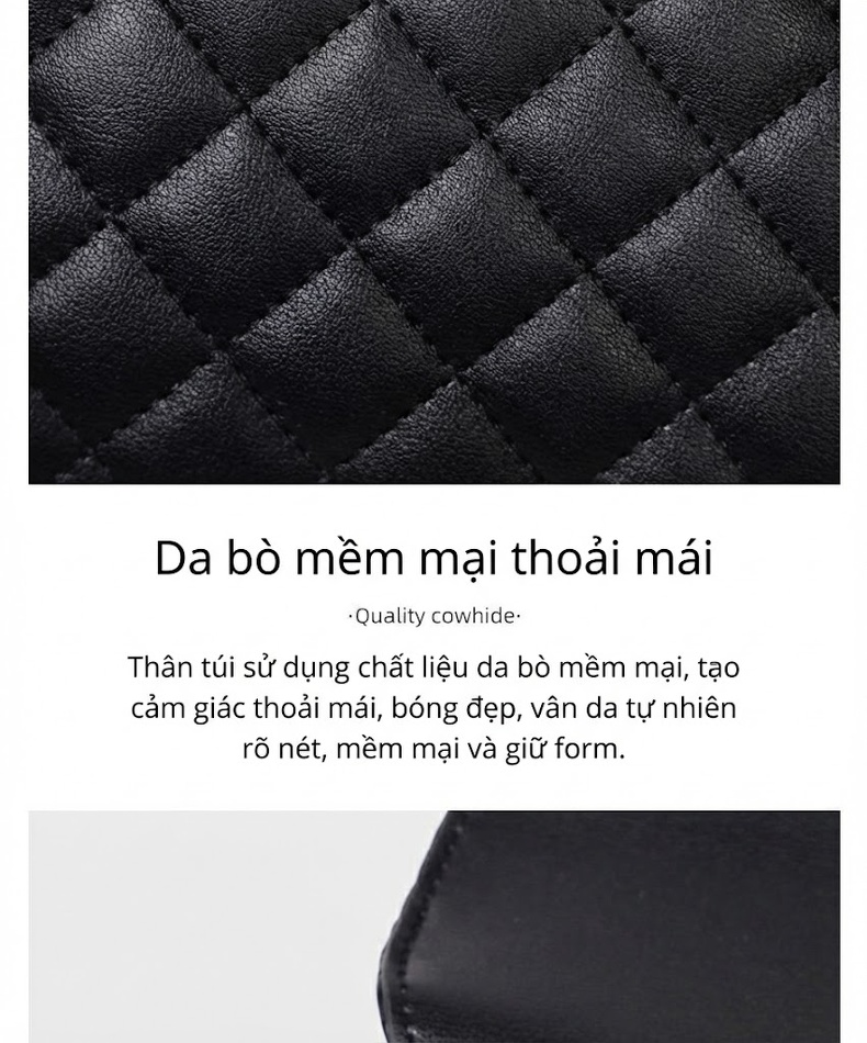 Túi Đeo Chéo Nữ Da Thật Dáng Thùng Trám Mini Màu Đen chi tiết 10