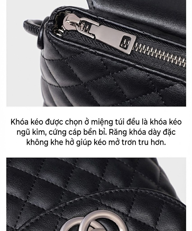 Túi Đeo Chéo Nữ Da Thật Dáng Thùng Trám Mini Màu Đen chi tiết 11