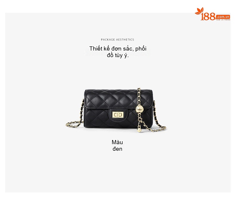 Túi Đeo Chéo Nữ Da Thật Dáng Trụ Quả Trám Dây Xích Phong Cách Tiểu Thư Màu Đen chi tiết 8