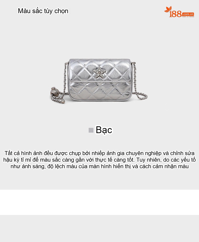 Túi Đeo Chéo Nữ Da Thật Dáng Vuông Nhỏ Quai Xích Màu Bạc chi tiết 5