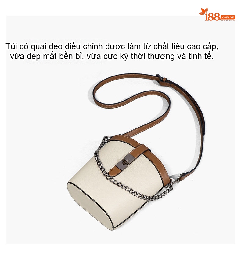 Túi Đeo Chéo Nữ Da Thật Dáng Xô Nhỏ Gọn Cao Cấp Màu Trắng Kem, Nâu chi tiết 39