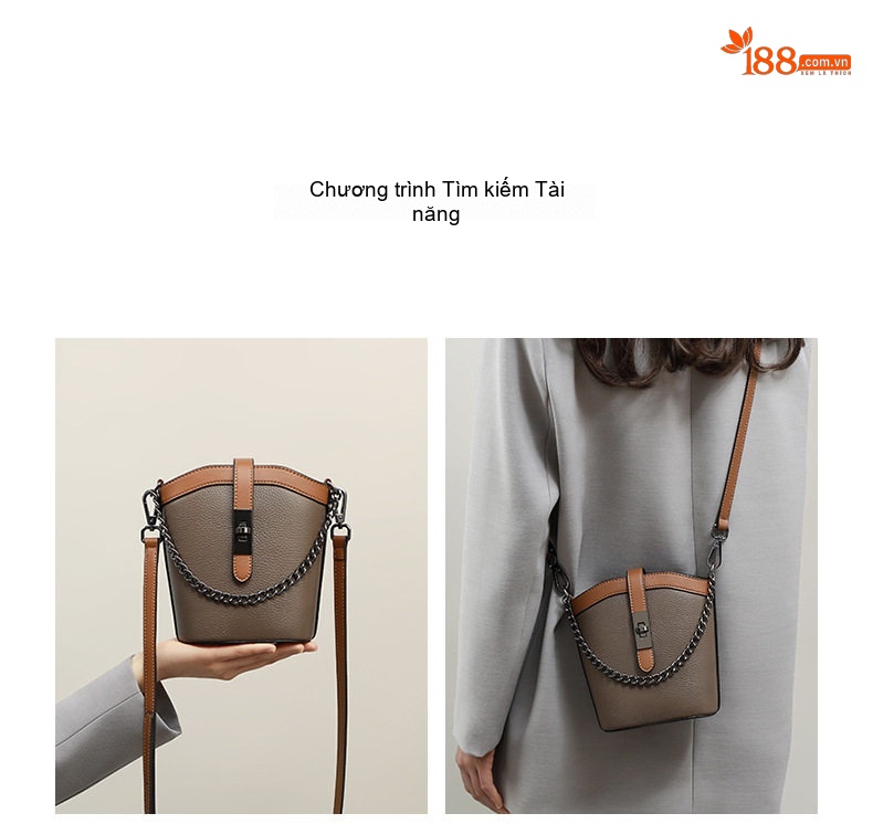 Túi Đeo Chéo Nữ Da Thật Dáng Xô Nhỏ Gọn Cao Cấp Màu Trắng Kem, Nâu chi tiết 13
