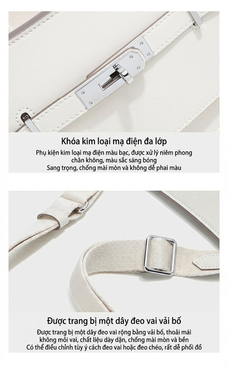 Túi Đeo Chéo Nữ Da Thật Dáng Yên Ngựa Phong Cách Retro Màu Nâu, Trắng, Xám chi tiết 5