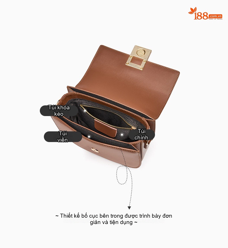 Túi Đeo Chéo Nữ Da Thật Dáng Yên Ngựa Phong Cách Thanh Lịch Màu Nâu chi tiết 7