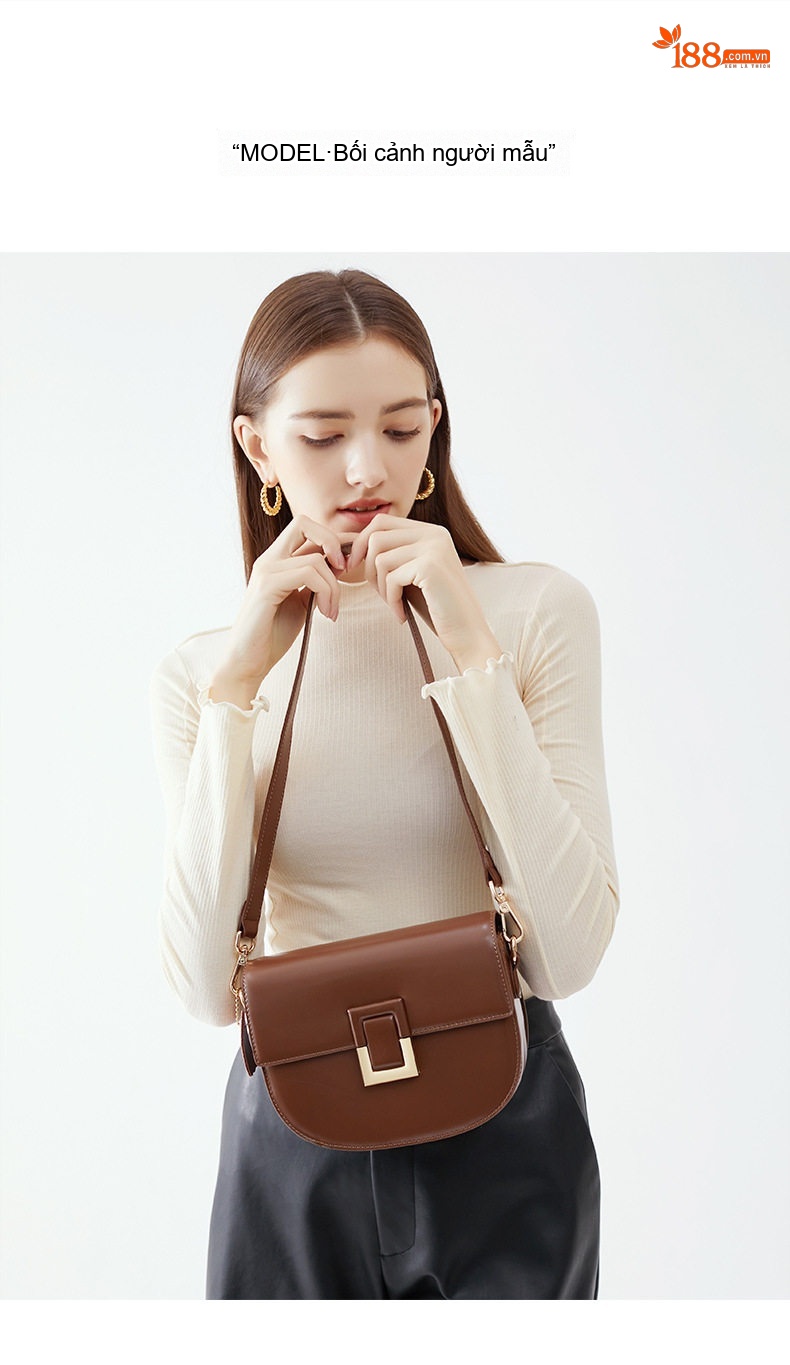 Túi Đeo Chéo Nữ Da Thật Dáng Yên Ngựa Phong Cách Thanh Lịch Màu Nâu chi tiết 8