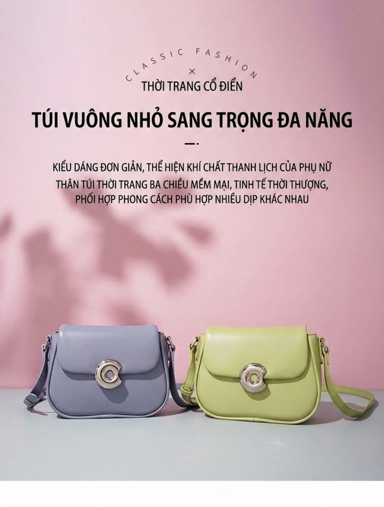 Túi Đeo Chéo Nữ Da Thật Dáng Yên Ngựa Phong Cách Tiểu Thư Màu Đỏ, Tím, Trắng, Xanh... chi tiết 1