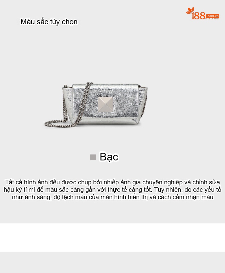Túi Đeo Chéo Nữ Da Thật Dây Xích Hình Hộp Chữ Nhật Màu Bạc chi tiết 5
