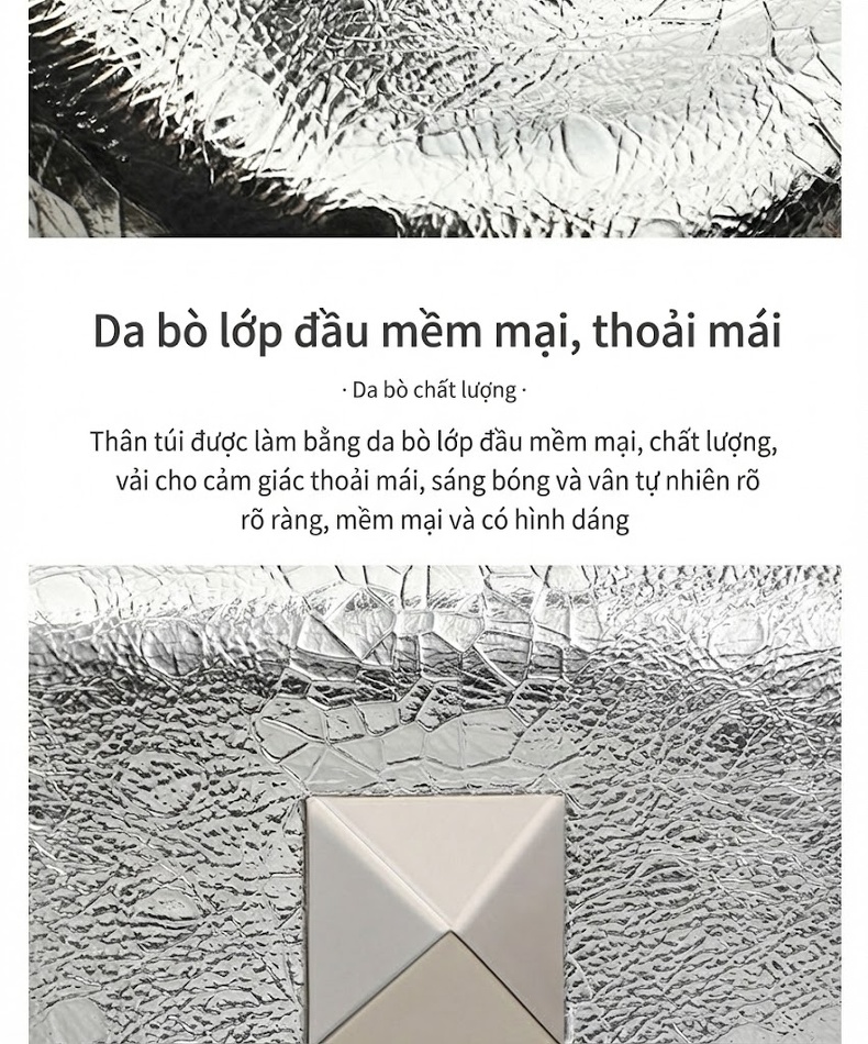 Túi Đeo Chéo Nữ Da Thật Dây Xích Hình Hộp Chữ Nhật Màu Bạc chi tiết 10