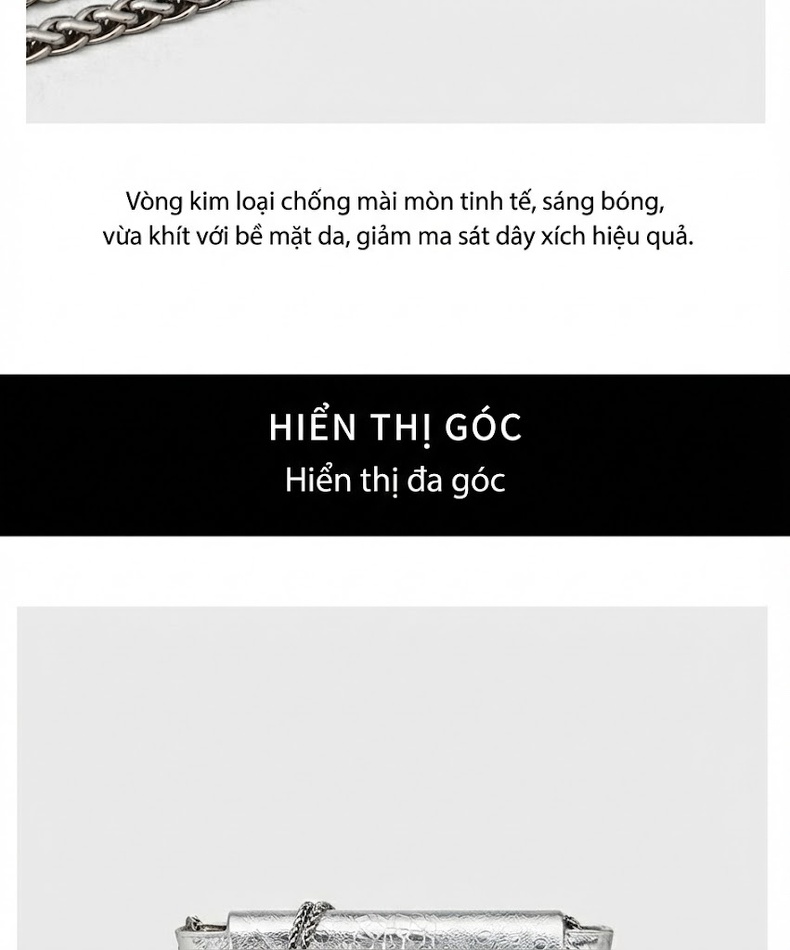 Túi Đeo Chéo Nữ Da Thật Dây Xích Hình Hộp Chữ Nhật Màu Bạc chi tiết 12