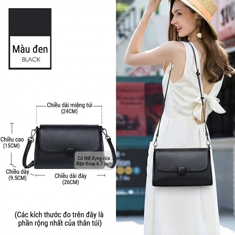 Túi Đeo Chéo Nữ Da Thật Form Vuông Nhỏ Cao Cấp Màu Nâu chi tiết 8