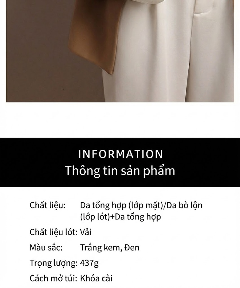 Túi Đeo Chéo Nữ Da Thật Họa Tiết Trám Khóa Kim Loại Phong Cách Công Sở Màu Trắng chi tiết 6