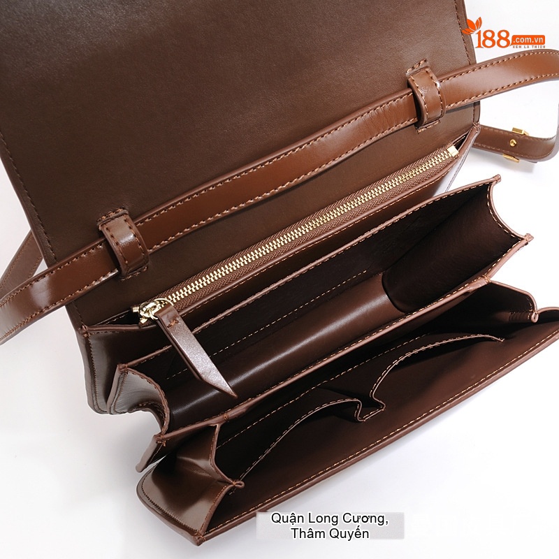 Túi Đeo Chéo Nữ Da Thật Khóa Kim Loại Retro Dáng Hộp Màu Nâu, Đen, Xanh Lá, Đỏ Rượu Vang chi tiết 29