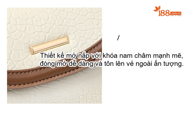Túi Đeo Chéo Nữ Da Thật Kiểu Dáng Túi Yên Ngựa Thiết Kế Màu Kem, Nâu chi tiết 9