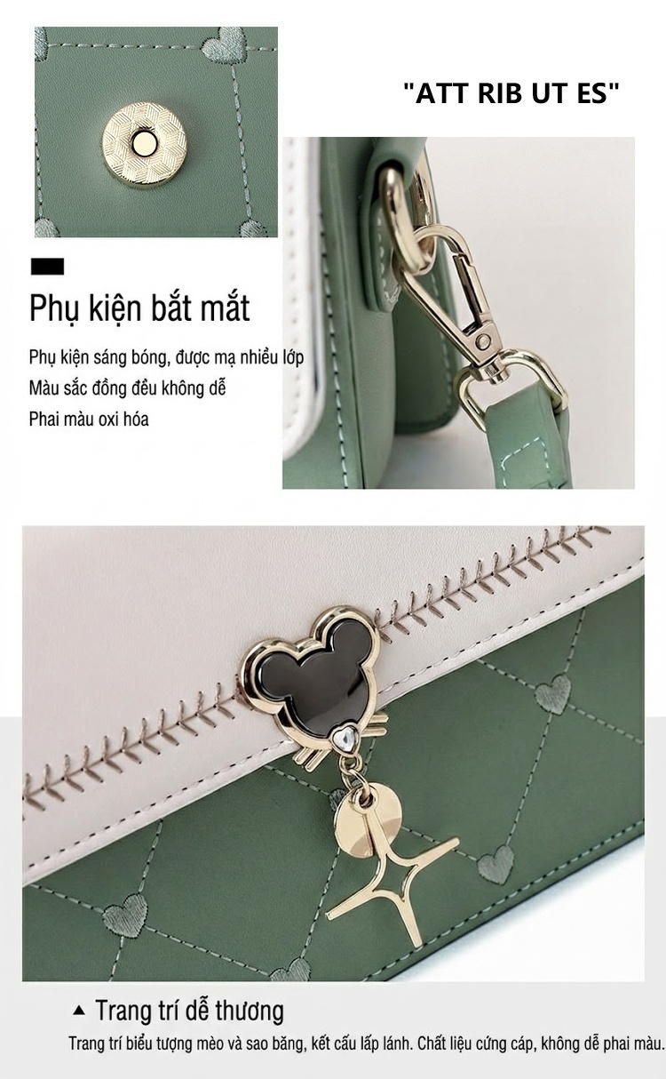 Túi Đeo Chéo Nữ Da Thật Kiểu Túi Kẹp Nách Mini Màu Trắng, Xanh Dương, Xanh Lá chi tiết 4