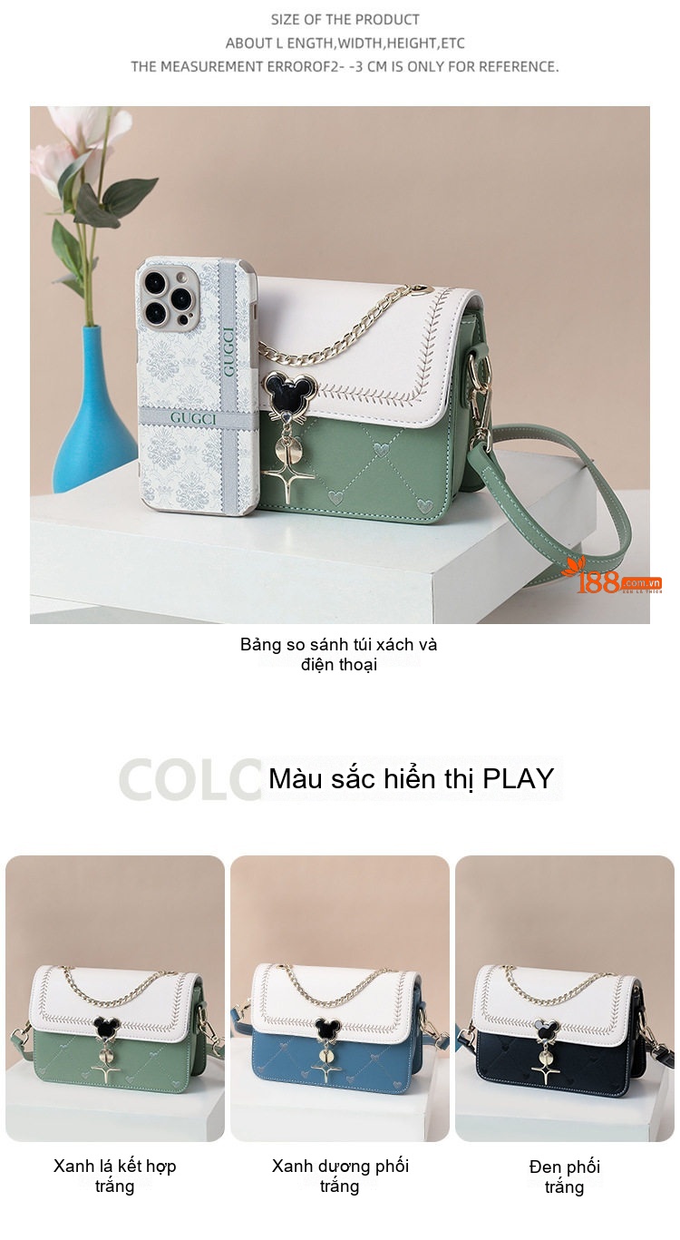 Túi Đeo Chéo Nữ Da Thật Kiểu Túi Kẹp Nách Mini Màu Trắng, Xanh Dương, Xanh Lá chi tiết 7
