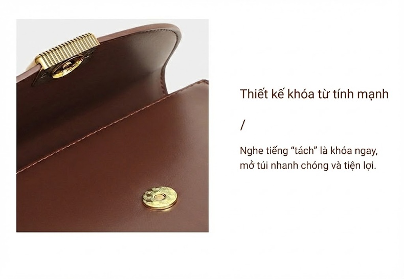 Túi Đeo Chéo Nữ Da Thật Kiểu Túi Yên Ngựa Túi Kẹp Nách Cao Cấp Màu Nâu chi tiết 11