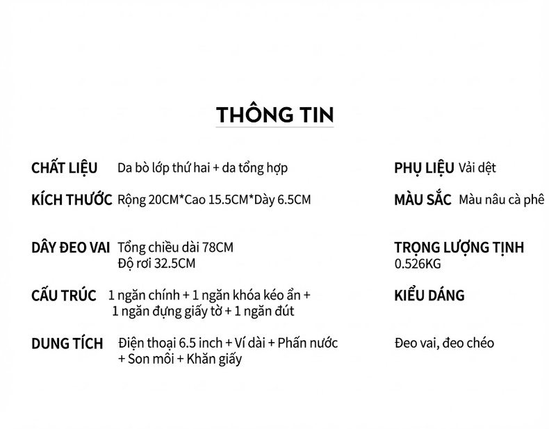Túi Đeo Chéo Nữ Da Thật Kiểu Túi Yên Ngựa Túi Kẹp Nách Cao Cấp Màu Nâu chi tiết 23
