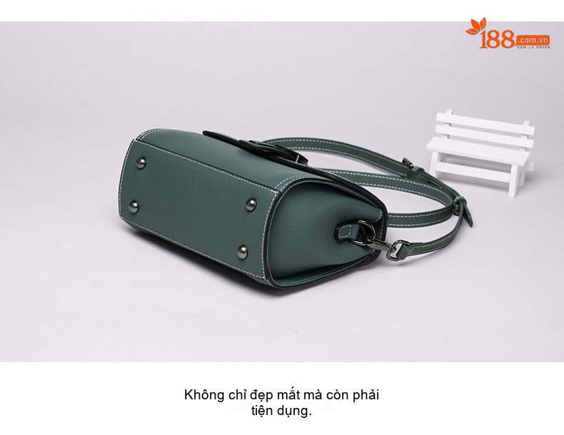Túi Đeo Chéo Nữ Da Thật Kiểu Vuông Nhỏ Thời Trang Công Sở Màu Xanh chi tiết 12