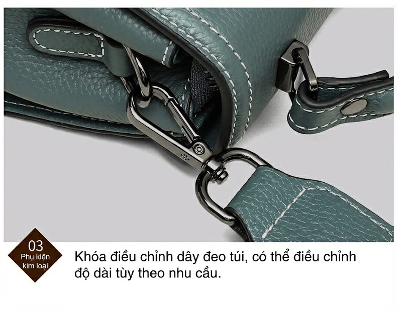 Túi Đeo Chéo Nữ Da Thật Kiểu Vuông Nhỏ Thời Trang Công Sở Màu Xanh chi tiết 23