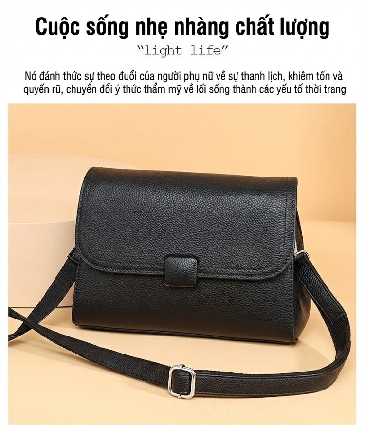 Túi Đeo Chéo Nữ Da Thật Mềm Mại Kiểu Dáng Vuông Nhỏ Nhiều Ngăn Phong Cách Tối Giản Màu Đen, Nâu chi tiết 4