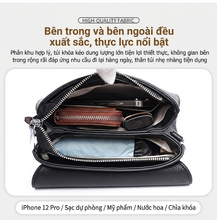 Túi Đeo Chéo Nữ Da Thật Mềm Mại Kiểu Dáng Vuông Nhỏ Nhiều Ngăn Phong Cách Tối Giản Màu Đen, Nâu chi tiết 7