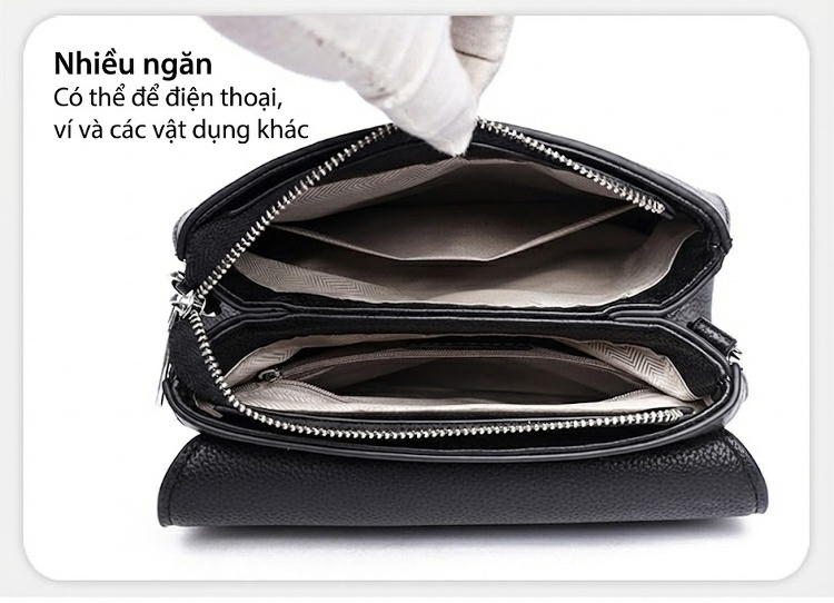 Túi Đeo Chéo Nữ Da Thật Mềm Mại Kiểu Dáng Vuông Nhỏ Nhiều Ngăn Phong Cách Tối Giản Màu Đen, Nâu chi tiết 8