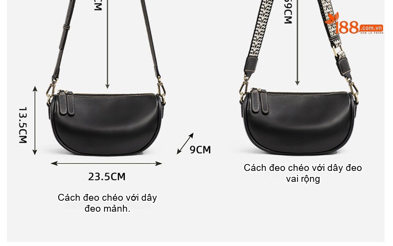 Túi Đeo Chéo Nữ Da Thật Mini Cao Cấp Phong Cách Hàn Quốc Màu Đen chi tiết 3
