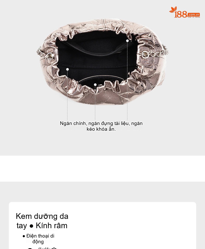 Túi Đeo Chéo Nữ Da Thật Mini Dáng Cloud Bag Đeo Vai Phong Cách Hàn Quốc Màu Bạc chi tiết 10