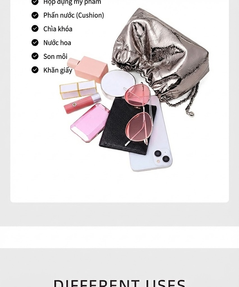 Túi Đeo Chéo Nữ Da Thật Mini Dáng Cloud Bag Đeo Vai Phong Cách Hàn Quốc Màu Bạc chi tiết 11