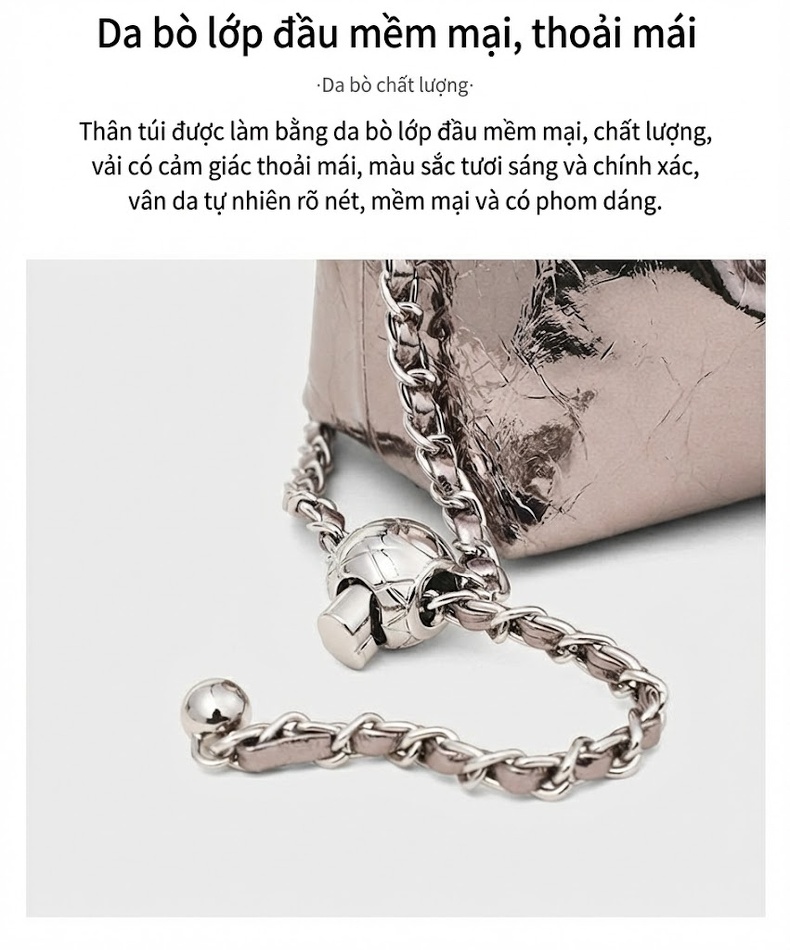 Túi Đeo Chéo Nữ Da Thật Mini Dáng Cloud Bag Đeo Vai Phong Cách Hàn Quốc Màu Bạc chi tiết 14