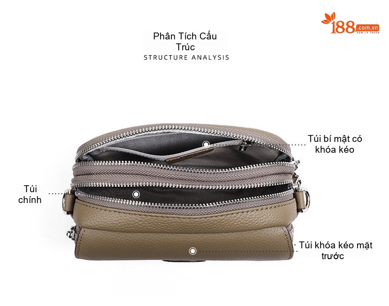 Túi Đeo Chéo Nữ Da Thật Mini Dáng Tròn Phong Cách Thanh Lịch Màu Be chi tiết 7