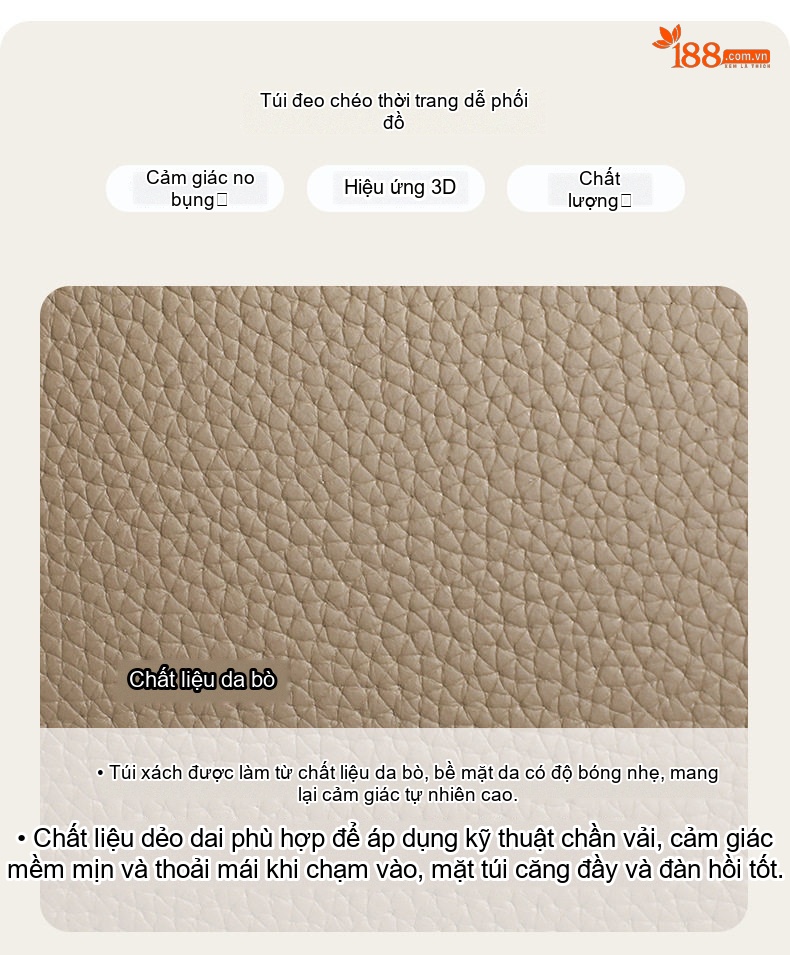 Túi Đeo Chéo Nữ Da Thật Mini Dáng Tròn Phong Cách Thanh Lịch Màu Be chi tiết 2