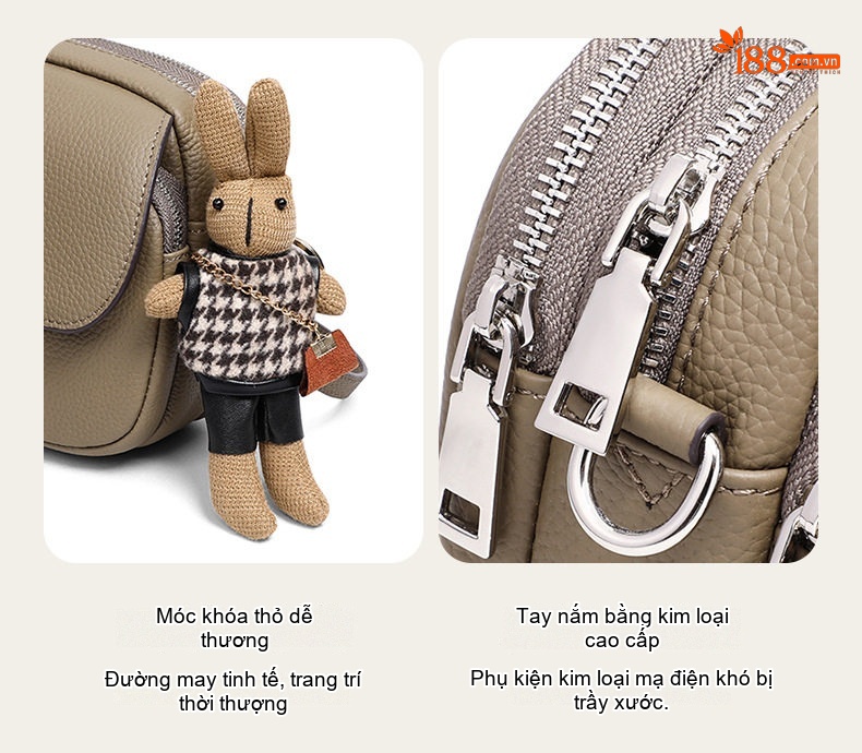 Túi Đeo Chéo Nữ Da Thật Mini Dáng Tròn Phong Cách Thanh Lịch Màu Be chi tiết 3