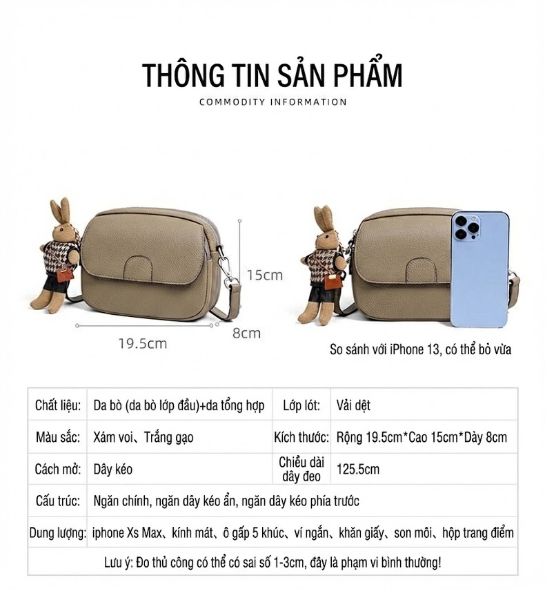 Túi Đeo Chéo Nữ Da Thật Mini Dáng Tròn Phong Cách Thanh Lịch Màu Be chi tiết 5