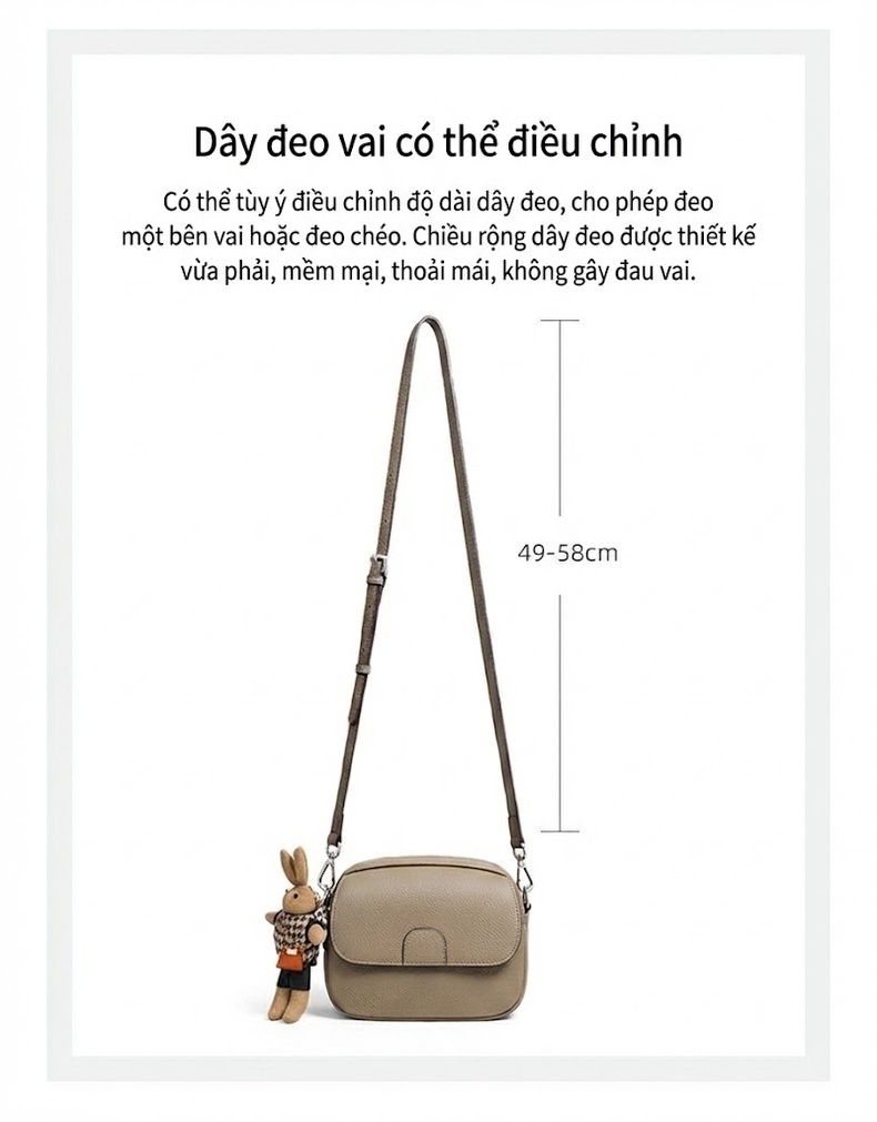 Túi Đeo Chéo Nữ Da Thật Mini Dáng Tròn Phong Cách Thanh Lịch Màu Be chi tiết 6